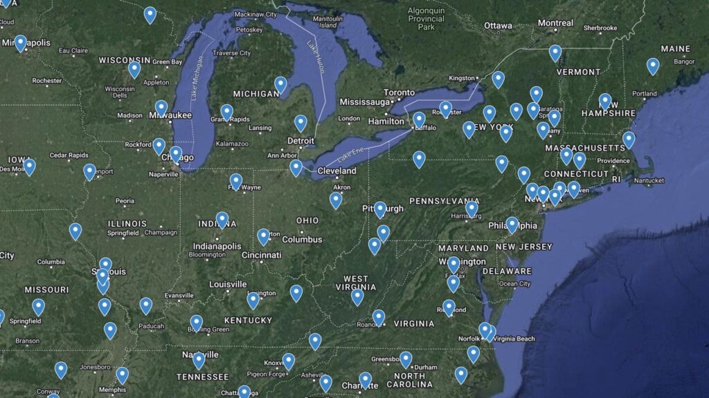 evolv claim solutions map locations in the north east
